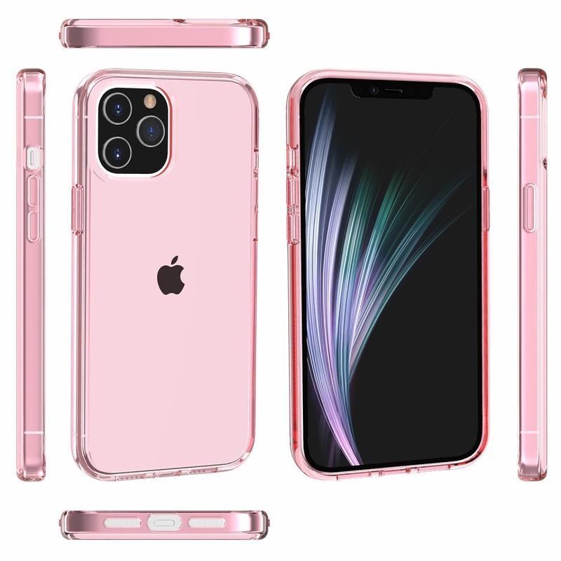 Átlátszó zselés tok fix hátlappal iPhone 12 készülékhez - rózsaszín