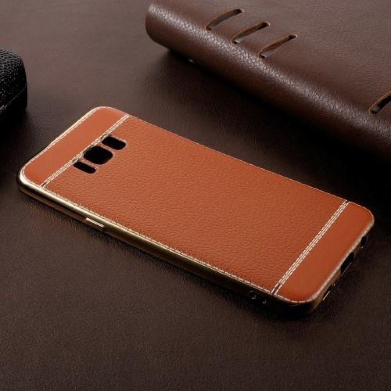 Gél szövet tok PU bőr hátlappal Samsung Galaxy S8 Plus készülékhez - barna és narancssárga színben