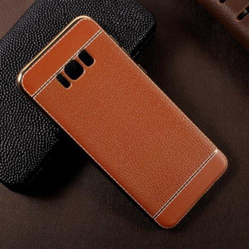 Gél szövet tok PU bőr hátlappal Samsung Galaxy S8 Plus készülékhez - barna és narancssárga színben