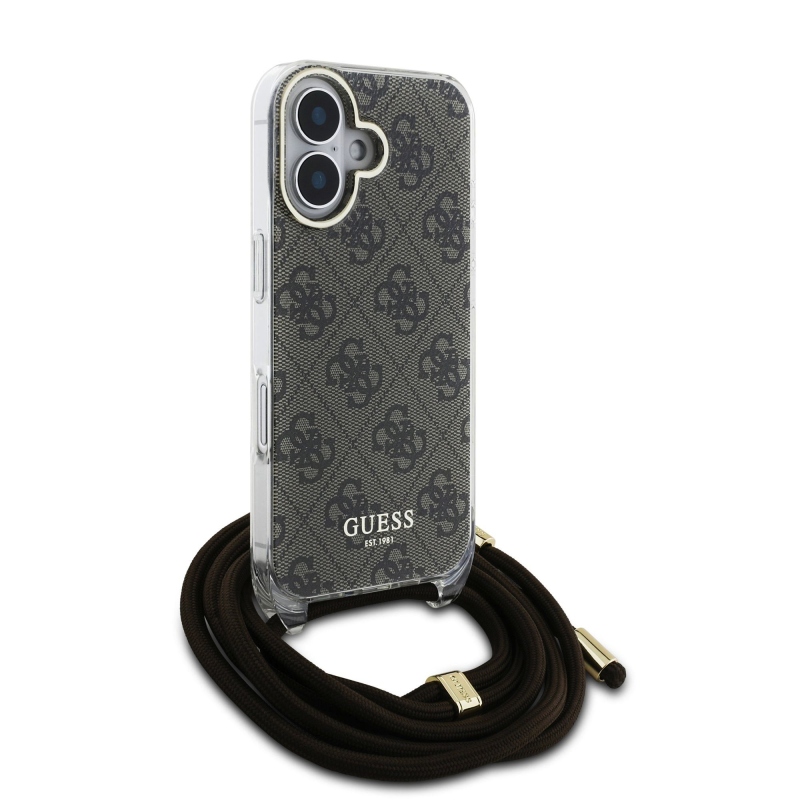 Guess IML 4G nyomtatott keresztpántos hátlap iPhone 16-hoz Barna