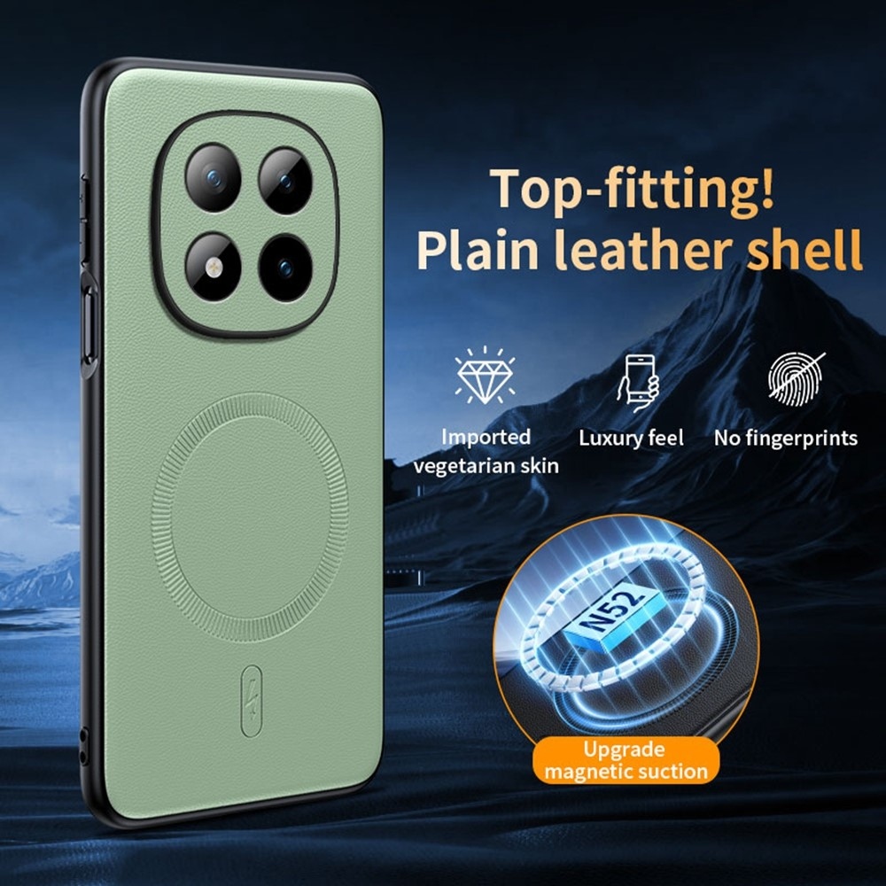 Bevonatos zselés tok műbőrrel és MagSafe a Xiaomi Redmi Note 15 Pro+ 5G-n - zöld