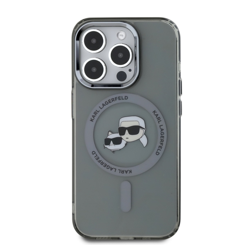 Karl Lagerfeld IML K&CH Heads fémkeret MagSafe hátlap iPhone 15 Pro Max-hoz Fekete