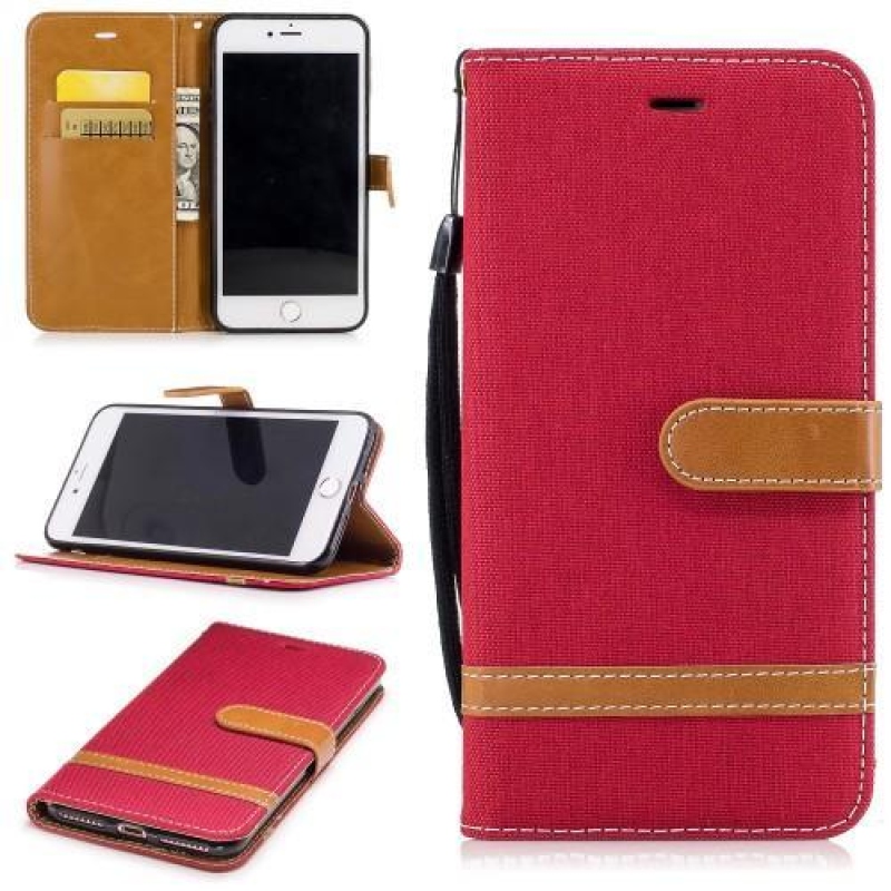 Contra PU bőr/textil tok iPhone 8 Plus és 7 Plus készülékhez - piros színben