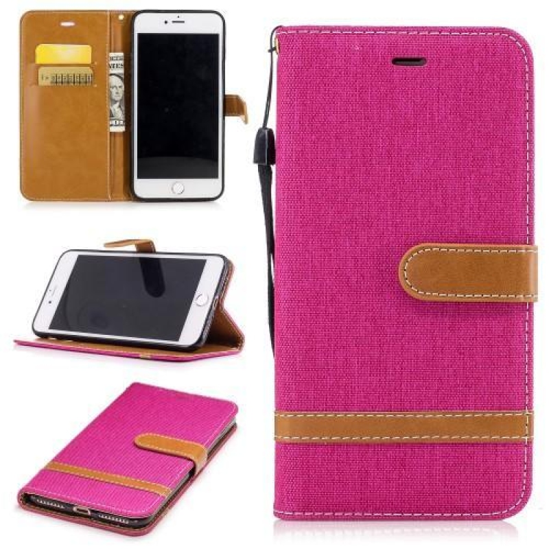 Contra PU bőr/textil tok iPhone 8 Plus és 7 Plus készülékhez - rózsaszínű