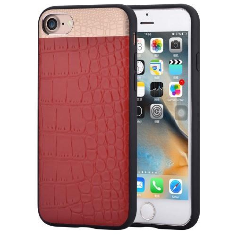 Coom zselés tok valódi bőrrel borított, krokodil mintás iPhone 7 és 8 - piros