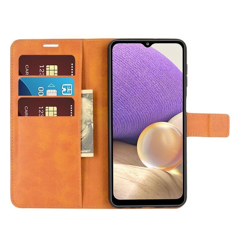 Borító PU bőr pénztárca tok Samsung Galaxy A32 5G - narancssárga