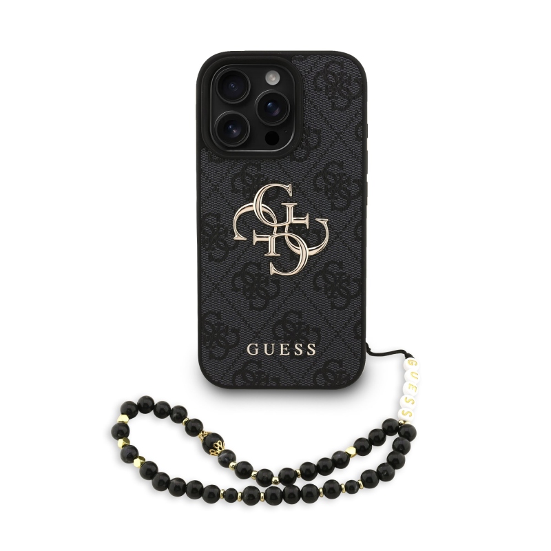 Guess PU 4G fém logós fém pánt hátlap iPhone 16 Pro Max-hoz Fekete