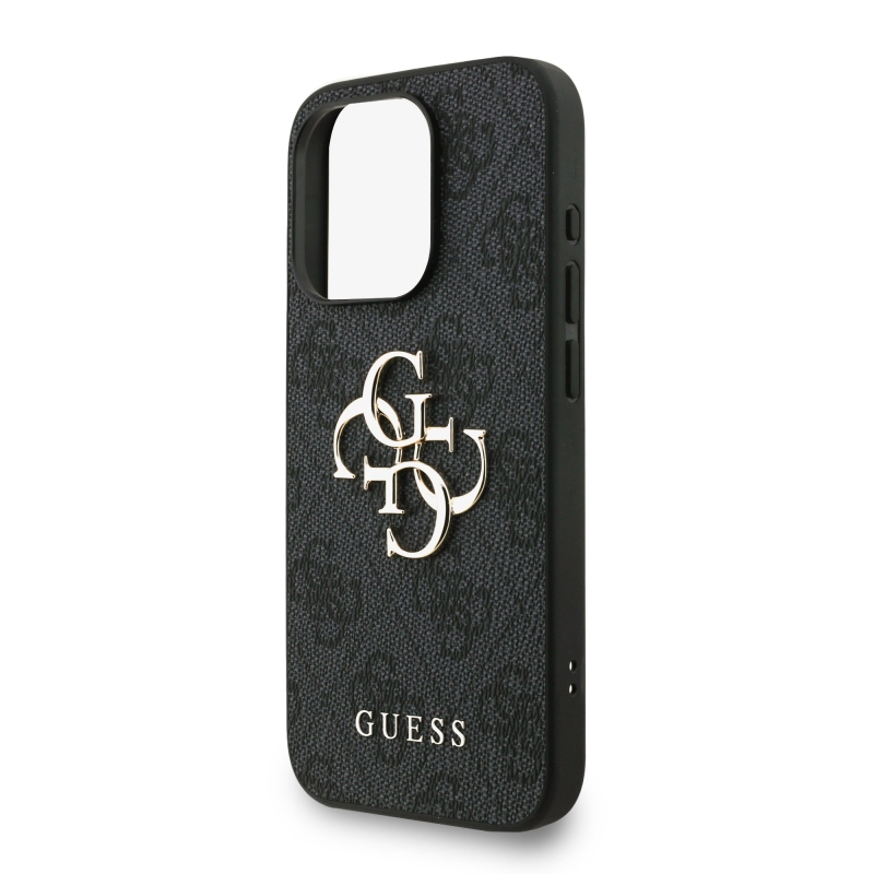 Guess PU 4G fém logós fém pánt hátlap iPhone 15 Pro Max-hoz Fekete