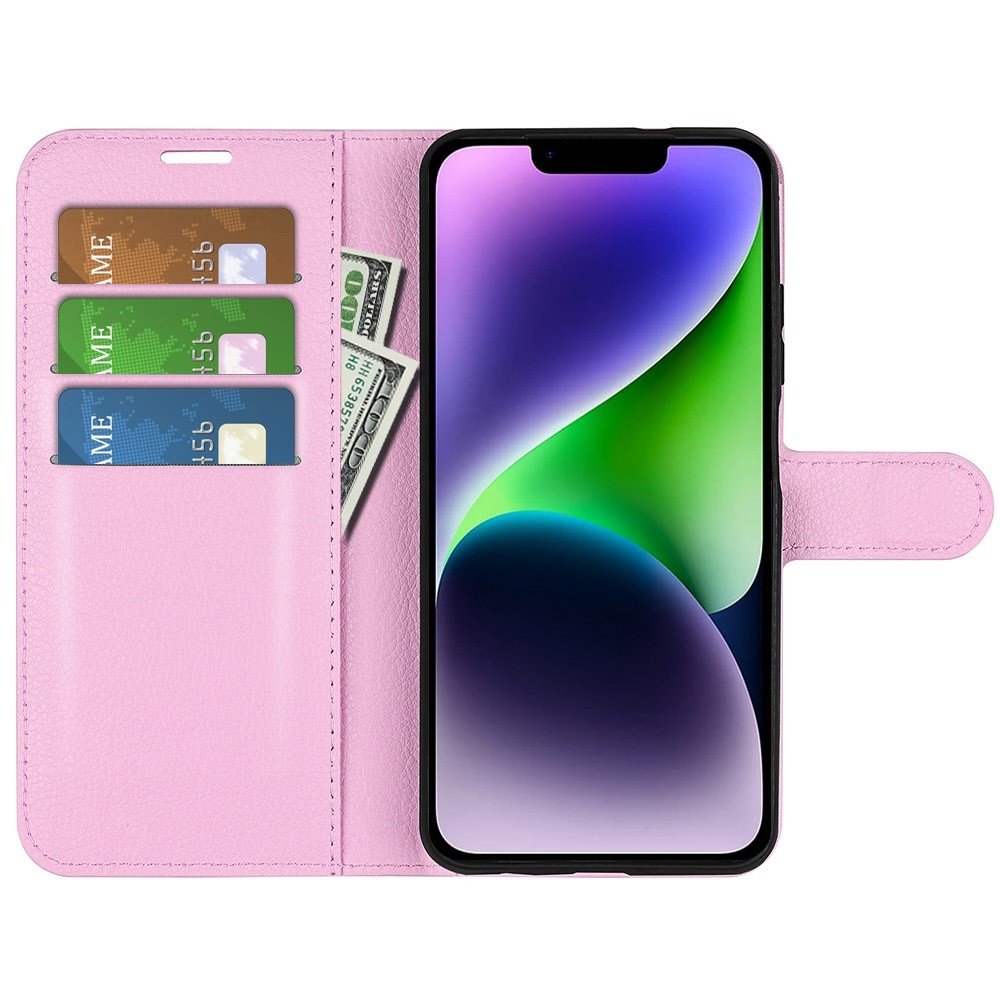 Litchi könyvtáska iPhone 15 Plus készülékhez - rózsaszín
