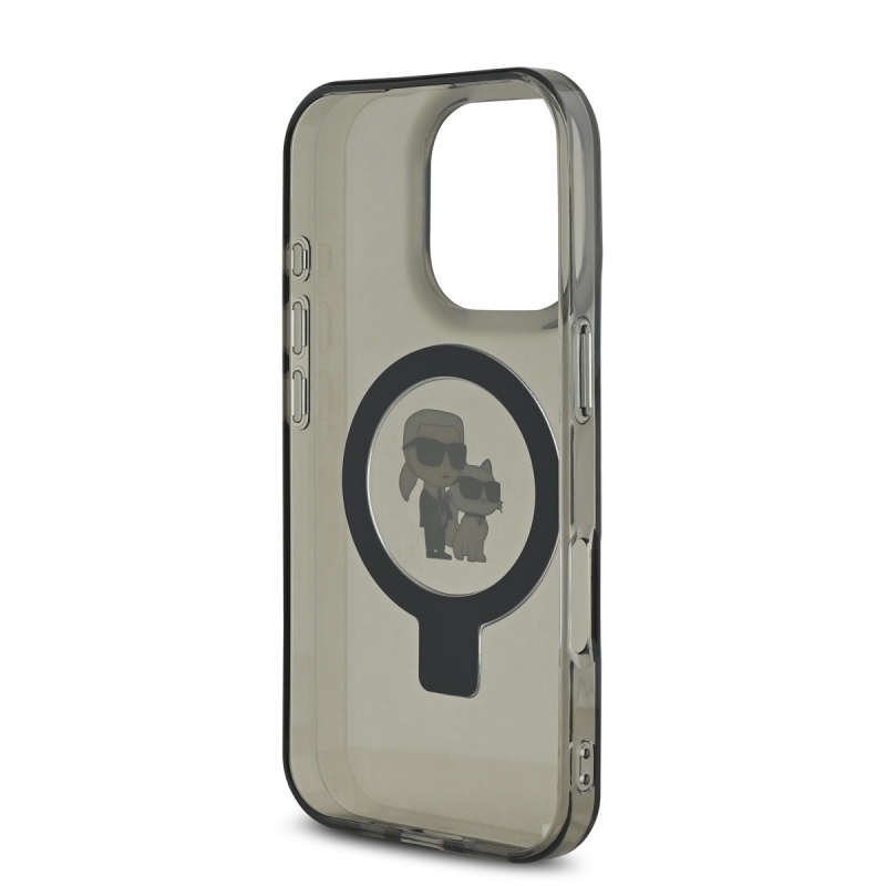 Karl Lagerfeld Ringstand Karl és Choupette MagSafe hátlapi borító iPhone 16 Pro-hoz Fekete