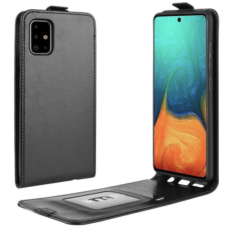 Őrült flip PU bőr tok Samsung Galaxy A71-hez - fekete