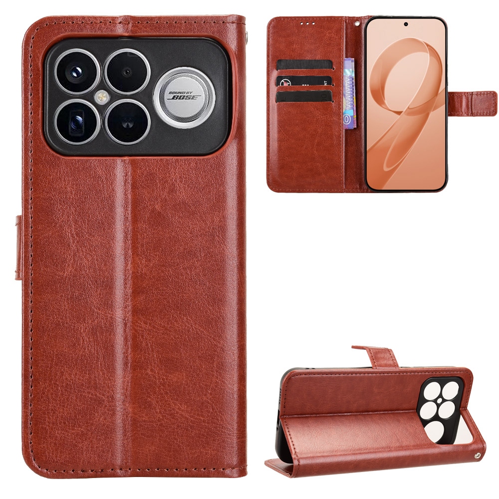 Őrült könyv tok a Xiaomi Poco F8 Ultra 5G-hez - barna színben