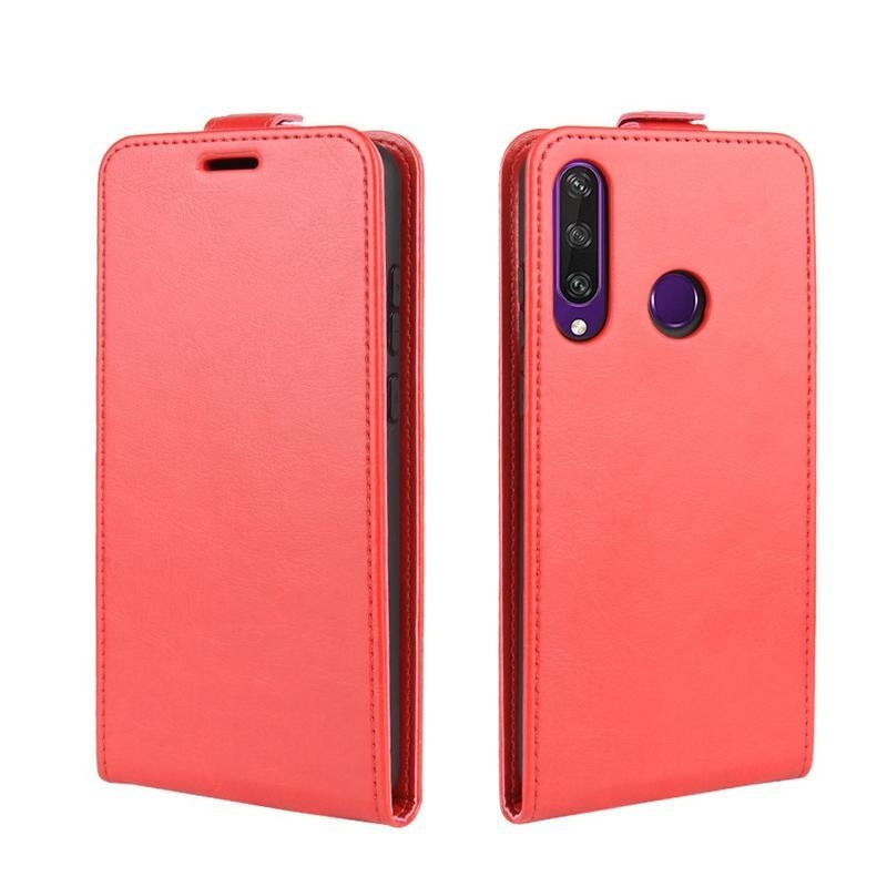 Őrült PU bőr flip mobiltelefon tok Huawei Y6p - piros