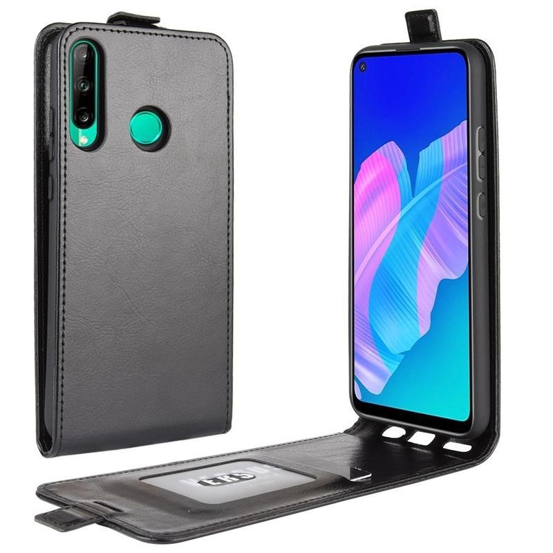Őrült PU bőr pénztárca flip tok Huawei P40 Lite E számára - fekete
