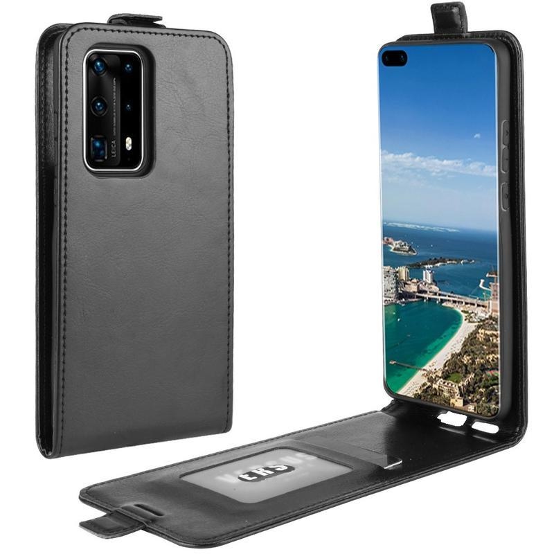 Őrült PU bőr pénztárca tok a Huawei P40 Pro-hoz - fekete