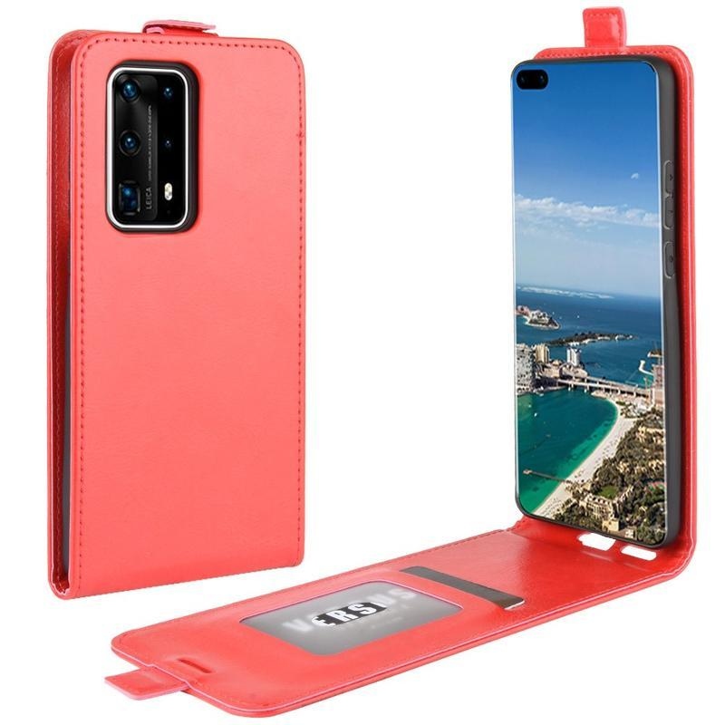 Őrült PU bőr pénztárca tok a Huawei P40 Pro-hoz - piros