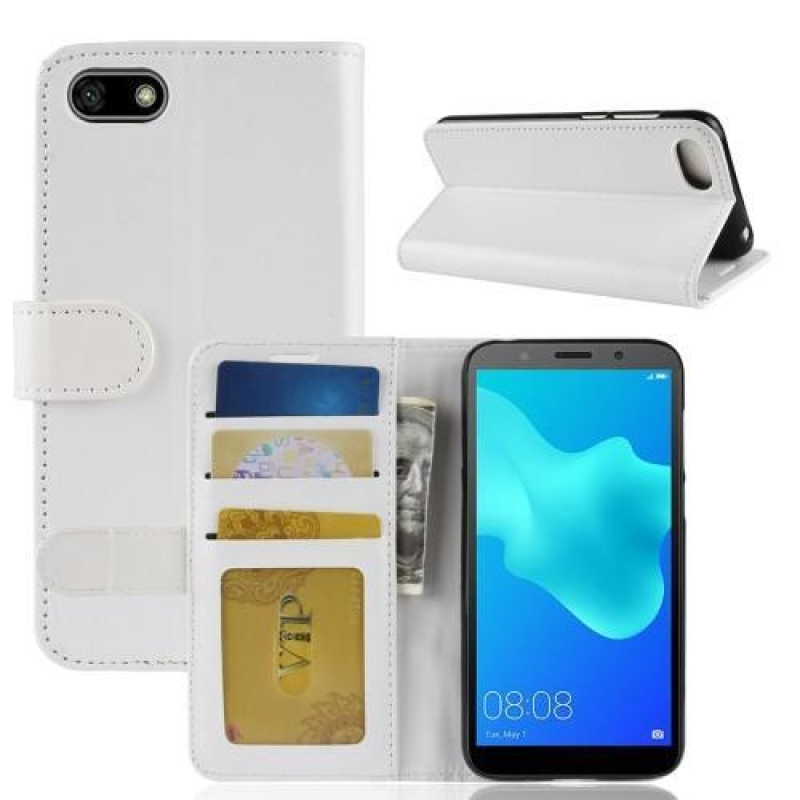 Őrült PU bőr pénztárca tok Huawei Y5 (2018) számára - fehér