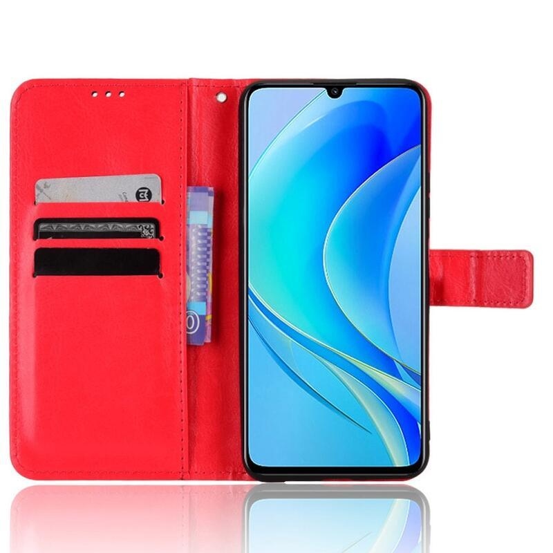 Őrült PU bőr pénztárca tok mobiltelefonhoz Huawei Nova Y70 - piros