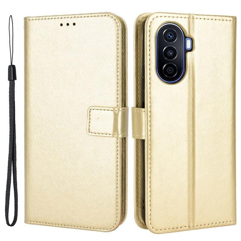 Őrült PU bőr pénztárca tok mobiltelefonhoz Huawei Nova Y70 - arany színű