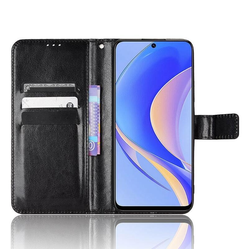 Őrült PU bőr pénztárca tok mobiltelefonhoz Huawei Nova Y90 - fekete