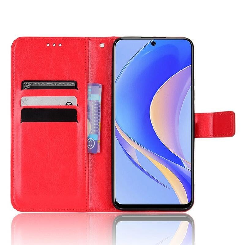 Őrült PU bőr pénztárca tok mobiltelefonhoz Huawei Nova Y90 - piros