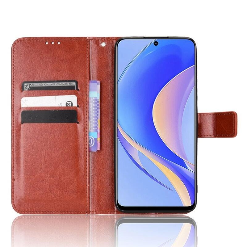 Őrült PU bőr pénztárca tok mobiltelefonhoz Huawei Nova Y90 - barna