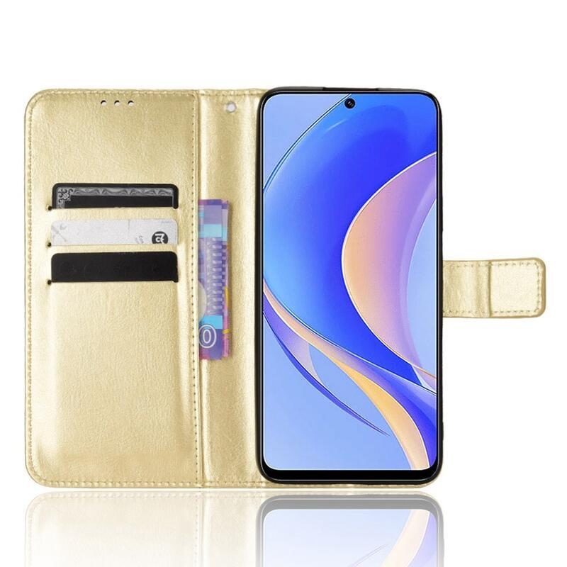 Őrült PU bőr pénztárca tok mobiltelefonhoz Huawei Nova Y90 - arany színű