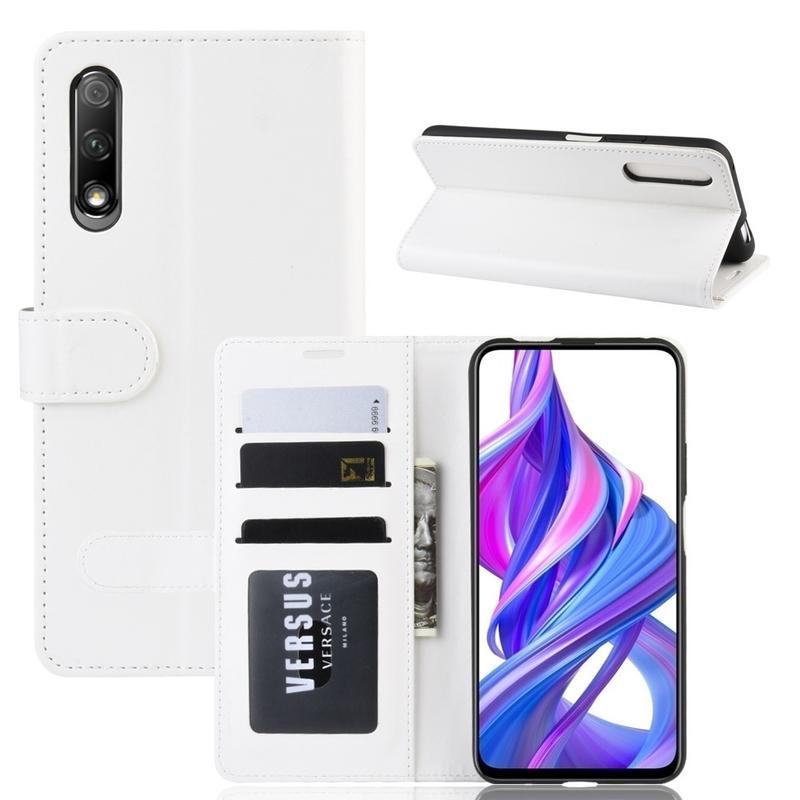 Őrült PU bőr pénztárca tok a Huawei P Smart Pro (2019)/Honor 9X Pro számára - fehér