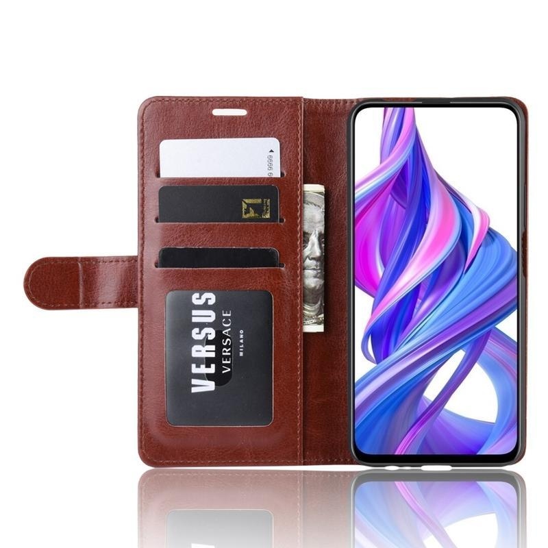 Őrült PU bőr pénztárca tok a Huawei P Smart Pro (2019)/Honor 9X Pro számára - barna színben
