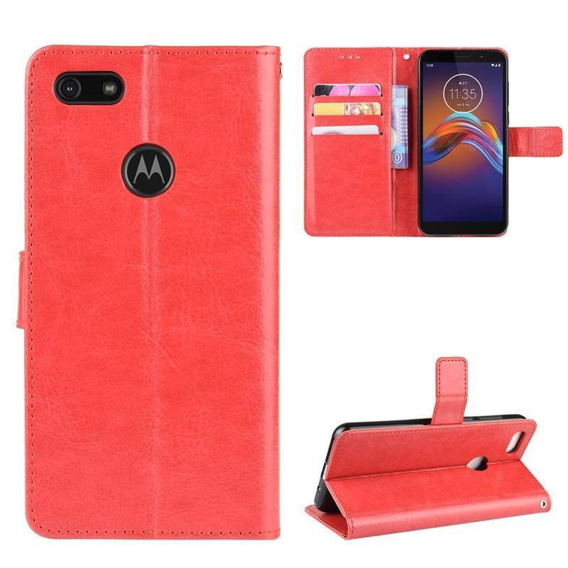 Őrült PU bőr pénztárca tok Motorola Moto E6 Play-hez - piros