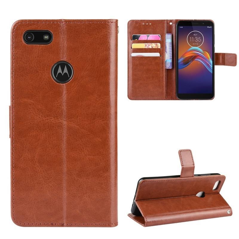 Őrült PU bőr pénztárca tok Motorola Moto E6 Play-hez - barna