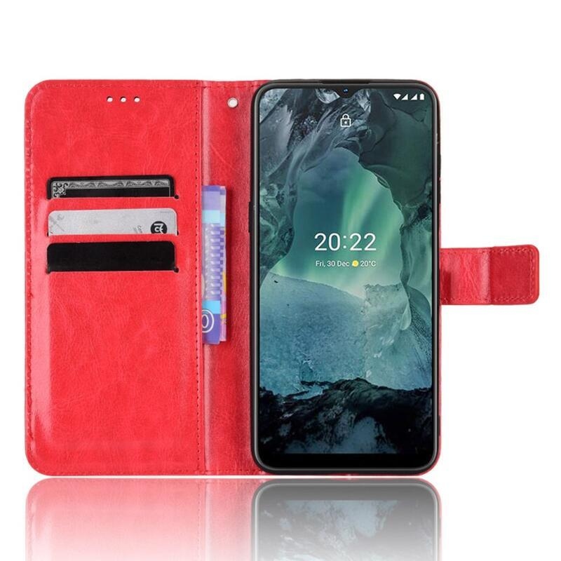 Őrült PU bőr pénztárca tok a Nokia G11/G21 készülékhez - piros színben