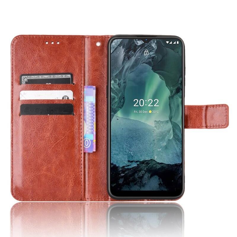 Őrült PU bőr pénztárca tok a Nokia G11/G21 készülékhez - barna színben
