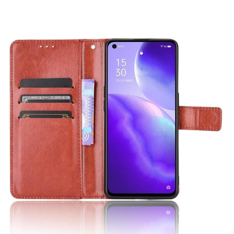 Őrült PU bőr pénztárca tok Oppo Reno 5 4G/5G - barna