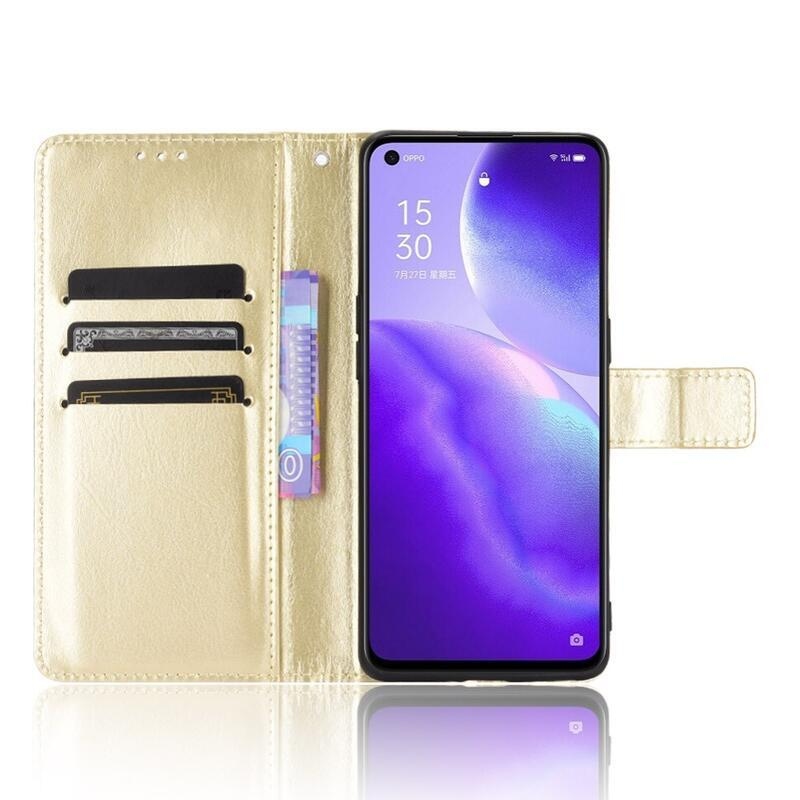 Őrült PU bőr pénztárca tok Oppo Reno 5 4G/5G - arany színben