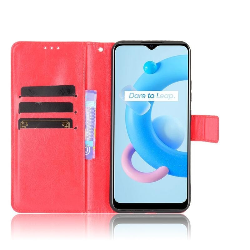 Őrült PU bőr pénztárca tok mobilhoz Realme C11 (2021) - piros