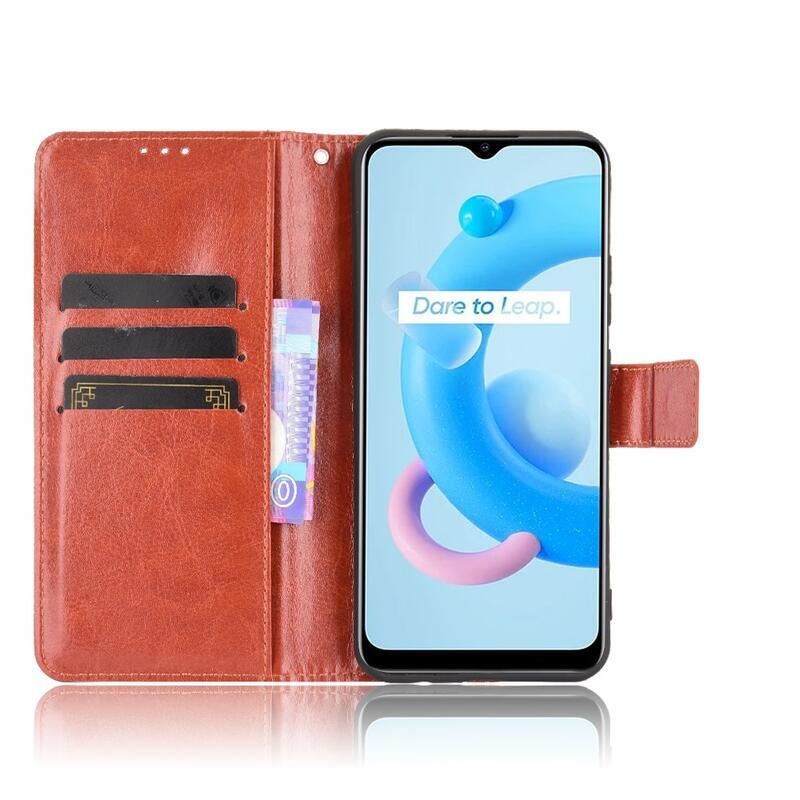 Őrült PU bőr pénztárca tok mobilhoz Realme C11 (2021) - barna