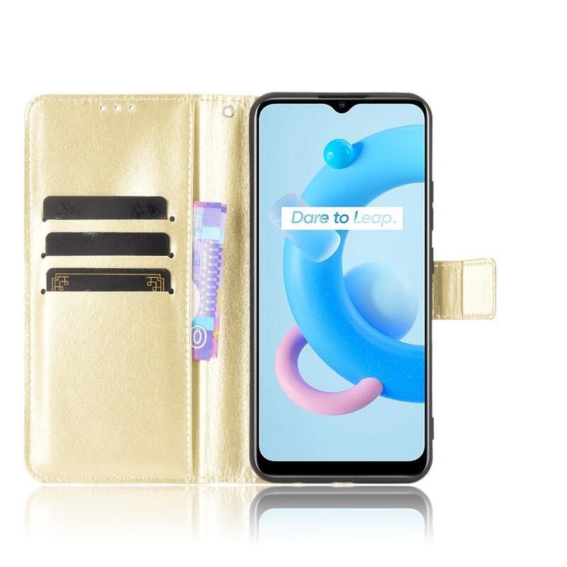 Őrült PU bőr pénztárca tok mobilhoz Realme C11 (2021) - arany színben
