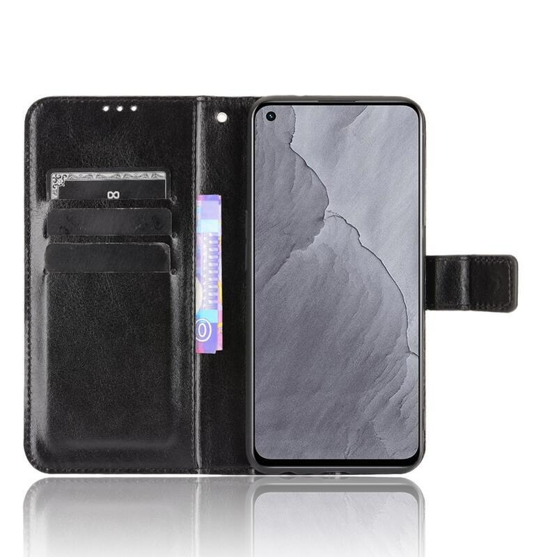 Őrült PU bőr pénztárca tok mobiltelefonhoz Realme GT Master - fekete
