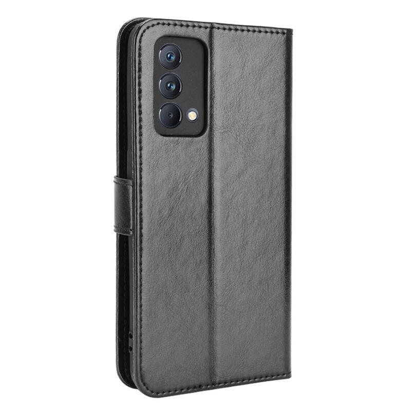 Őrült PU bőr pénztárca tok mobiltelefonhoz Realme GT Master - fekete