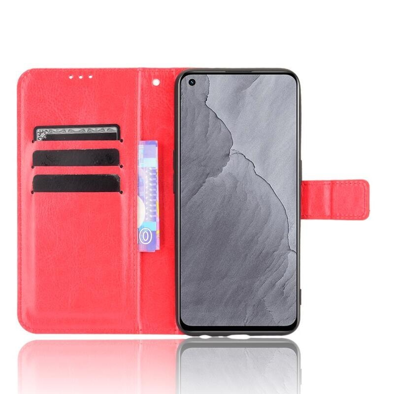 Őrült PU bőr pénztárca tok mobiltelefonhoz Realme GT Master - piros