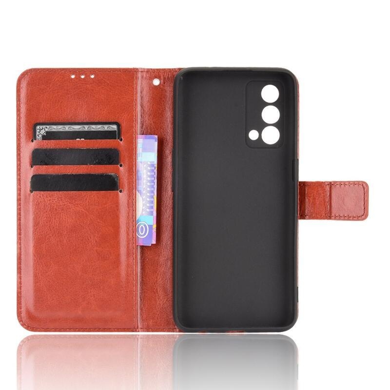 Őrült PU bőr pénztárca tok mobiltelefonhoz Realme GT Master - barna