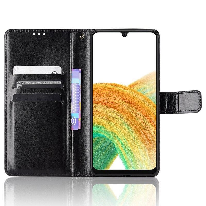 Őrült PU bőr pénztárca tok Samsung Galaxy M23 5G-hez - fekete