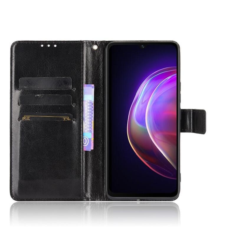 Őrült PU bőr pénztárca tok a Vivo V21 4G/5G-hez - fekete