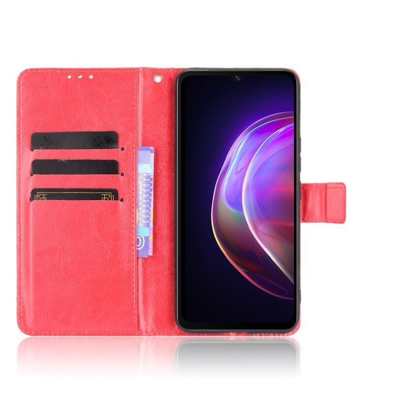 Őrült PU bőr pénztárca tok a Vivo V21 4G/5G-hez - piros