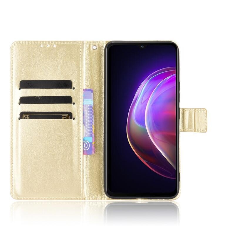 Őrült PU bőr pénztárca tok a Vivo V21 4G/5G-hez - arany színű