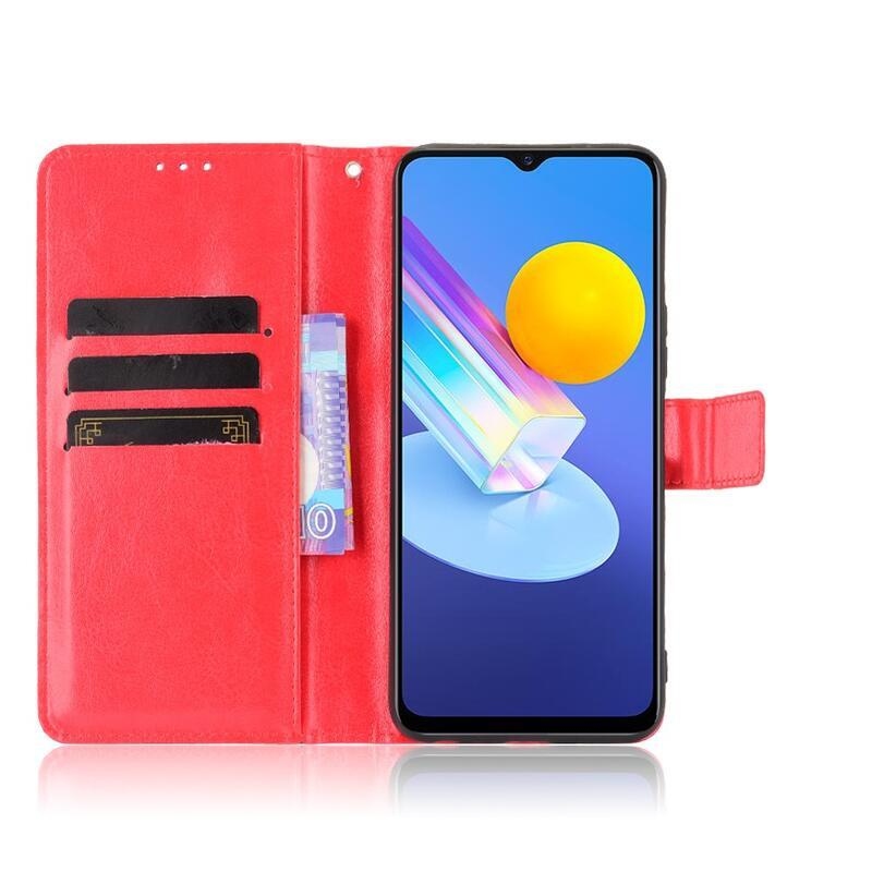 Őrült PU bőr pénztárca tok a Vivo Y72 5G/Y52 5G számára - piros