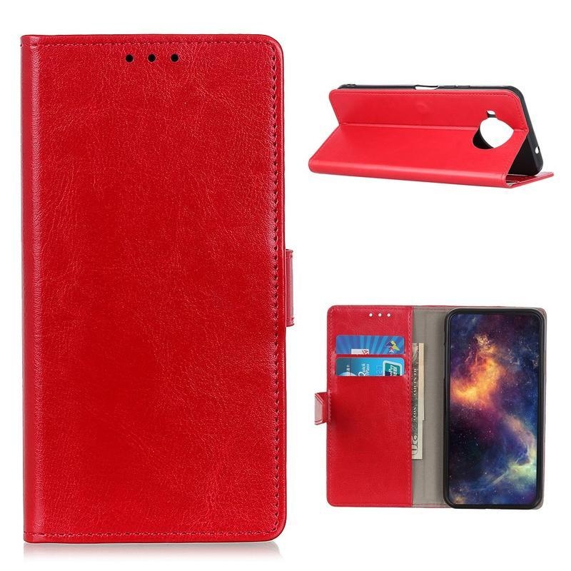 Őrült PU bőr pénztárca tok Xiaomi Mi 10T Lite 5G - piros
