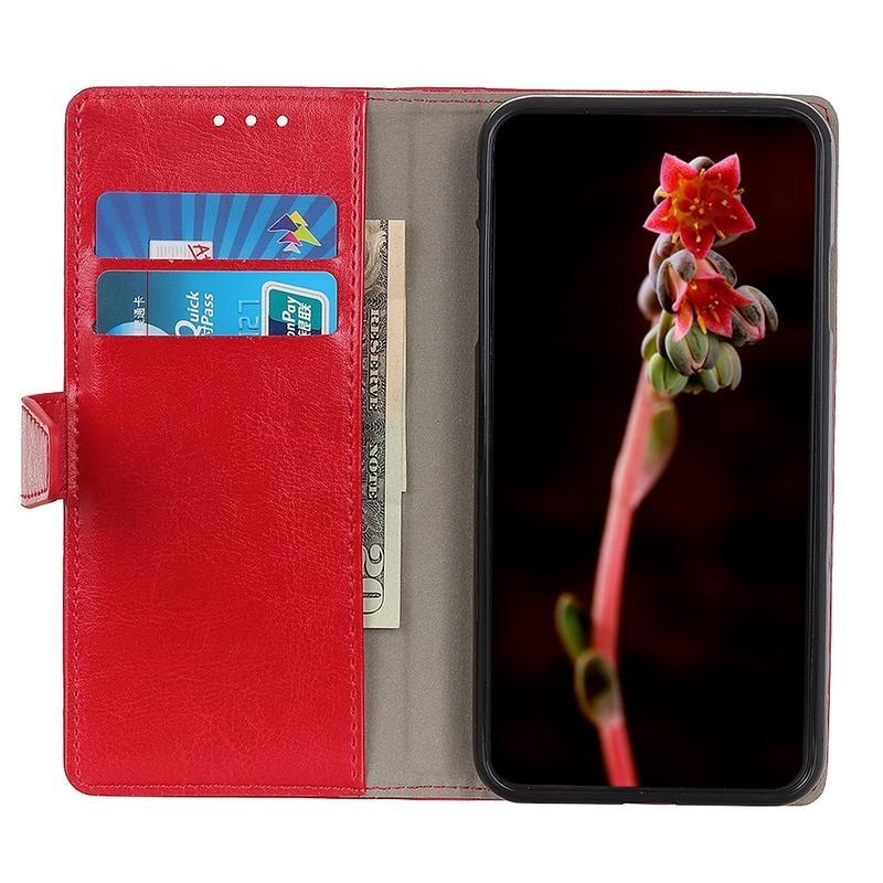 Őrült PU bőr pénztárca tok Xiaomi Mi 10T Lite 5G - piros