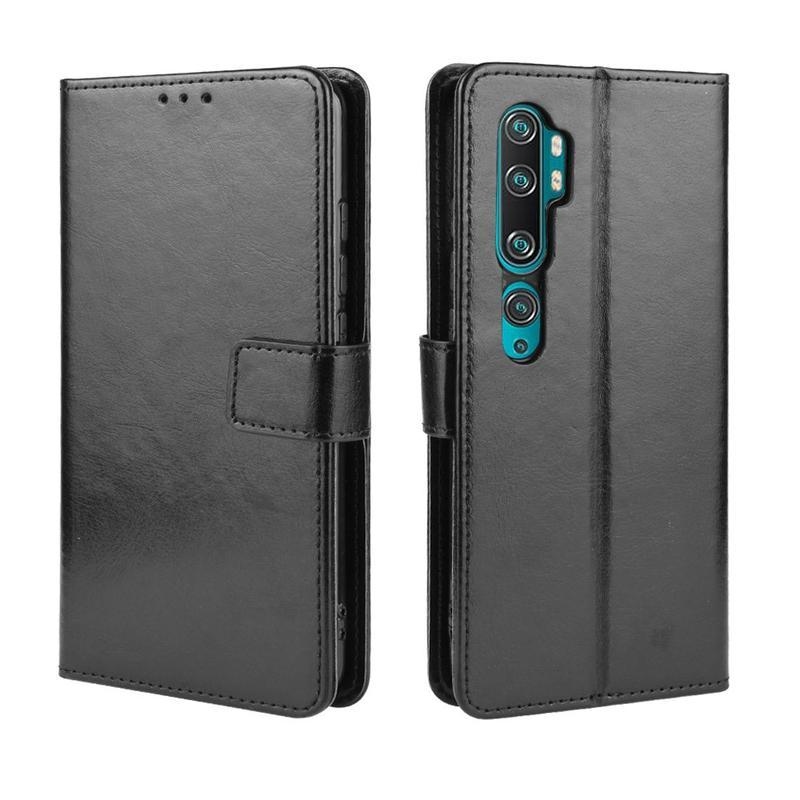 Őrült PU bőr pénztárca tok Xiaomi Mi Note 10 / Mi Note 10 Pro - fekete